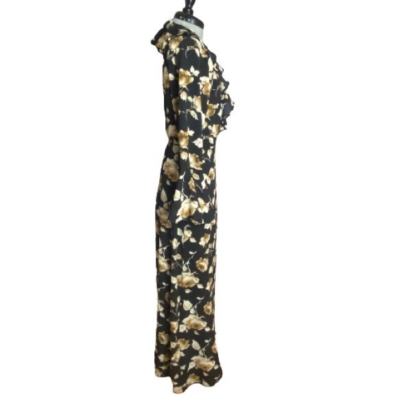 Beautiful Black Tan Floral Wrap Dress - Picture 4 of 5